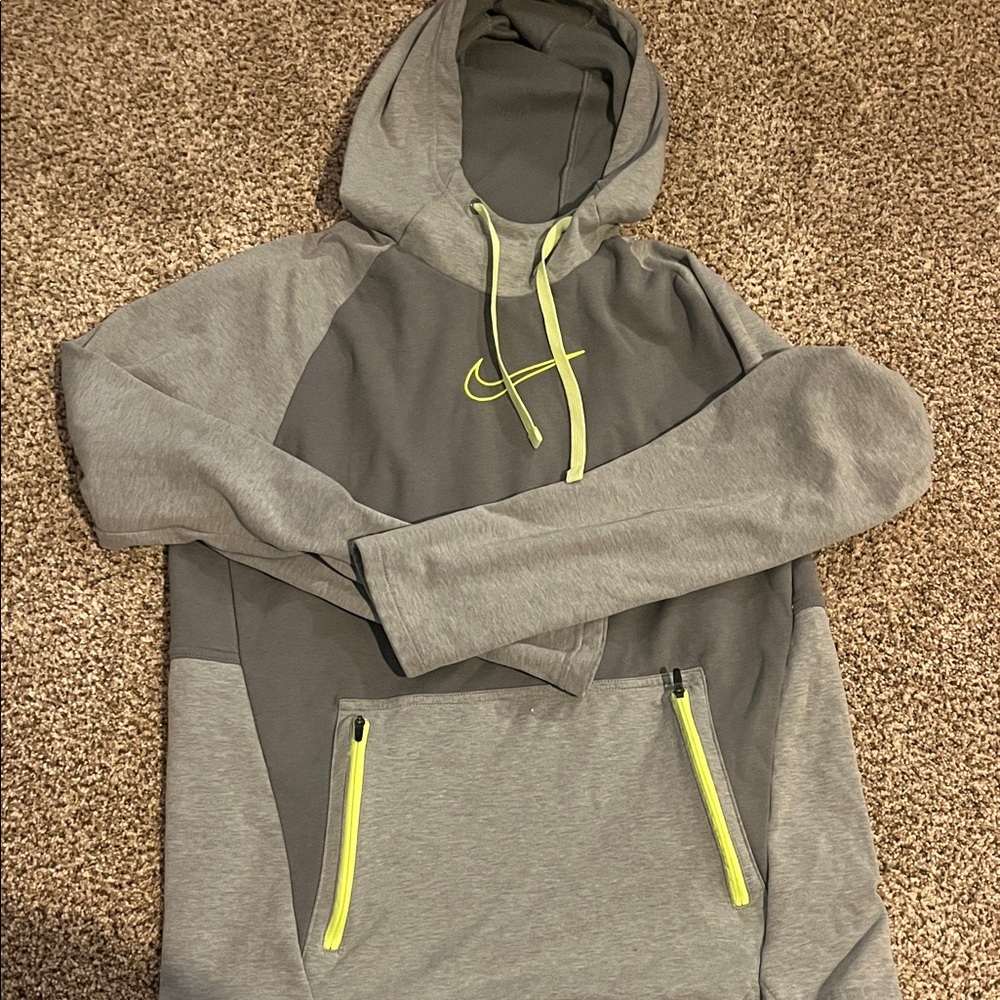 Nike Gray Hoodie with Neon Yellow Accents